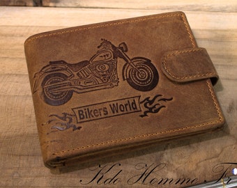 Brown Leather Biker Wallet | Men's Wallet with Coin Purse and Card Holder | Original Biker Gift | Motorcycle Wallet Gift