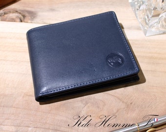 Portefeuille homme cuir Bleu RFID | Portefeuille avec porte-monnaie et porte carte | Idée cadeau original pour papa | Maroquinerie de luxe