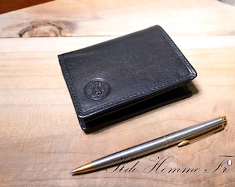 PORTEFEUILLE HOMME CUIR | Petit Porte feuille cuir | Porte carte cuir véritable | Porte-monnaie porte carte Noir