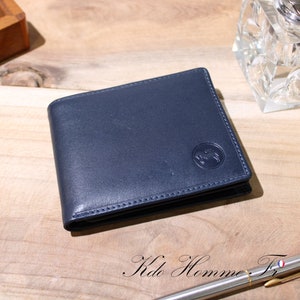 Portefeuille homme cuir Bleu RFID | Portefeuille avec porte-monnaie et porte carte | Idée cadeau original pour papa | Maroquinerie de luxe