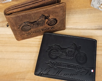 PORTEFEUILLE CUIR MOTARD | Porte feuille homme a quatre volet avec porte-monnaie et porte carte en cuir | cadeau homme | Maroquinerie France