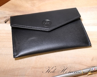 Black leather registration card holder | Men's leather document holder | Men's small leather goods | Dad father gift | Birthday gift for men