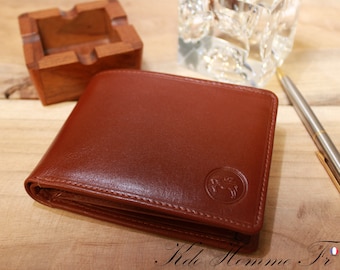 Portefeuille homme cuir Marron RFID•Portefeuille avec porte-monnaie et porte carte•Idée cadeau original pour papa•Maroquinerie Homme de luxe