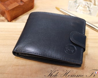 Portefeuille Homme cuir véritable | Portefeuille avec porte-monnaie et porte carte | Portefeuille bleu | Maroquinerie Homme Luxe | cadeau