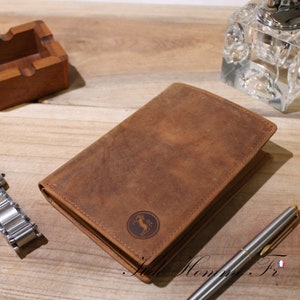Portefeuille homme cuir Camel RFID | Portefeuille avec porte papiers et porte carte | Idée cadeau original pour papa | Maroquinerie de luxe