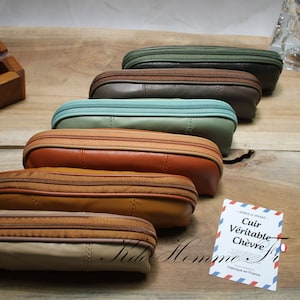 Trousse en cuir pour Homme | Trousse scolaire ou bureau en cuir véritable | Cadeau original anniversaire Homme Papa | Maroquinerie homme