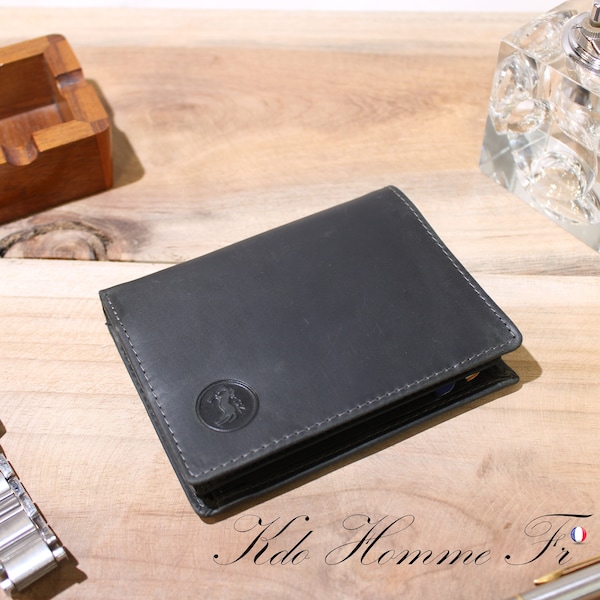 Portefeuille cuir noir Garçon RFID | Portefeuille avec porte monnaie et porte carte | Idée cadeau original adolescent | Maroquinerie Homme