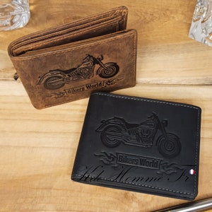 PORTEFEUILLE CUIR MOTARD | Porte feuille homme a quatre volet avec porte-monnaie et porte carte en cuir | cadeau homme | Maroquinerie France