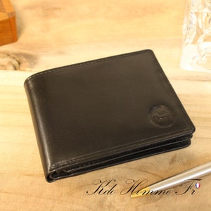 Portefeuille homme cuir noir RFID | porte-monnaie cuir | porte carte cuir | cadeau pour témoin papa | Maroquinerie Homme de luxe | sac cuir