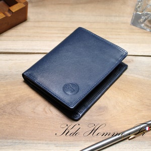 Portefeuille en cuir Bleu RFID | Porte-feuille porte monnaie porte carte | Cadeau original ado homme ami | cadeau de communion pour garçon