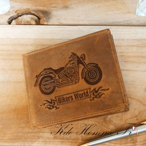 PORTEFEUILLE CUIR MOTARD | Porte feuille homme a quatre volet avec porte-monnaie et porte carte en cuir | cadeau homme | Maroquinerie France