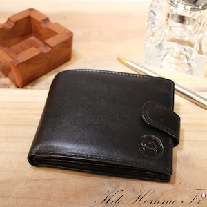 Portefeuille cuir Noir Homme RFID | Portefeuille avec porte-monnaie et porte carte | Idée cadeau original pour papa | Maroquinerie Homme