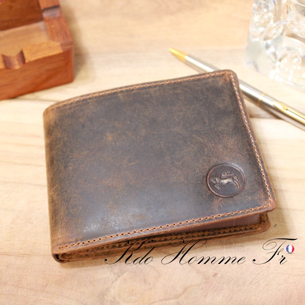 Portefeuille homme cuir marron RFID | Portefeuille avec porte-monnaie et porte carte | Idée cadeau pour papa | Maroquinerie Homme de luxe