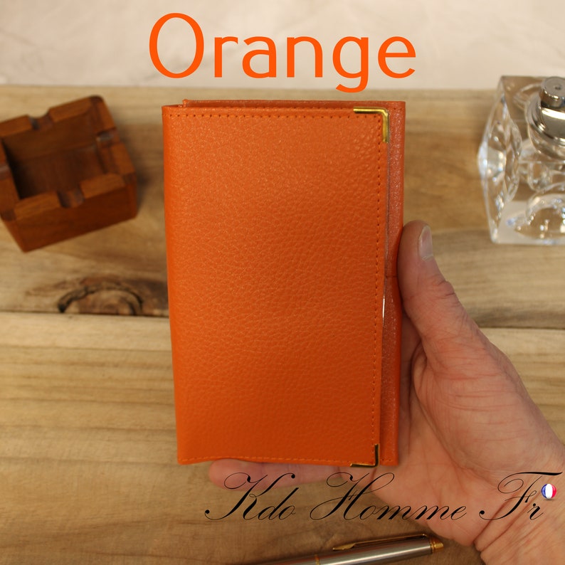 Protège Carte grise en cuir Porte papiers cuir Homme Petite Maroquinerie Homme Cadeau anniversaire pour lui Idée cadeau papa lui Orange