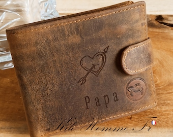 Portefeuille personnalisé | Portefeuille en cuir | Portefeuille gravé | cadeau personnalisé | Cadeau anniversaire | Cadeau Noël Homme papa