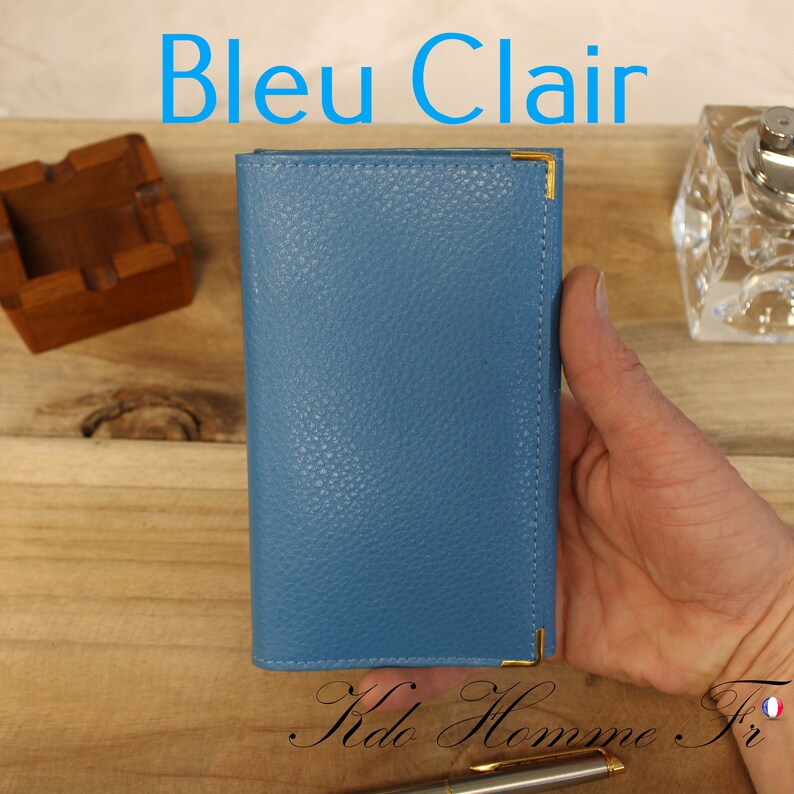 Protège Carte grise en cuir Porte papiers cuir Homme Petite Maroquinerie Homme Cadeau anniversaire pour lui Idée cadeau papa lui Bleu Clair