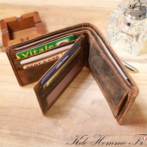 Portefeuille homme cuir marron RFID Portefeuille avec porte-monnaie et porte carte Idée cadeau pour papa Maroquinerie Homme de luxe image 2