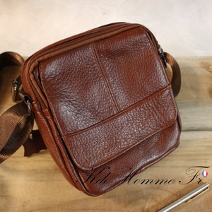 Sacoche homme | sacoche cuir | sac en bandoulière | sacoche en cuir marron | sac en cuir | Cadeau d'anniversaire | cadeau original pour lui