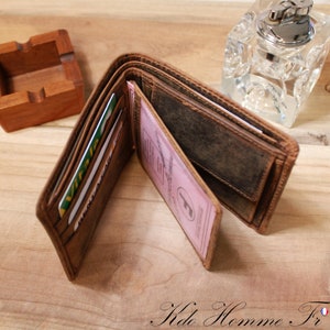 Portefeuille homme cuir marron RFID Portefeuille avec porte-monnaie et porte carte Idée cadeau pour papa Maroquinerie Homme de luxe image 4
