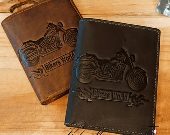 PORTEFEUILLE CUIR MOTARD | Porte feuille homme a quatre volet avec porte-monnaie et porte carte en cuir | cadeau homme | Maroquinerie France