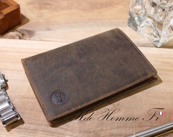 Brown leather men's wallet RFID | Wallet with paper holder and card holder | Original gift idea for dad | Luxury leather goods