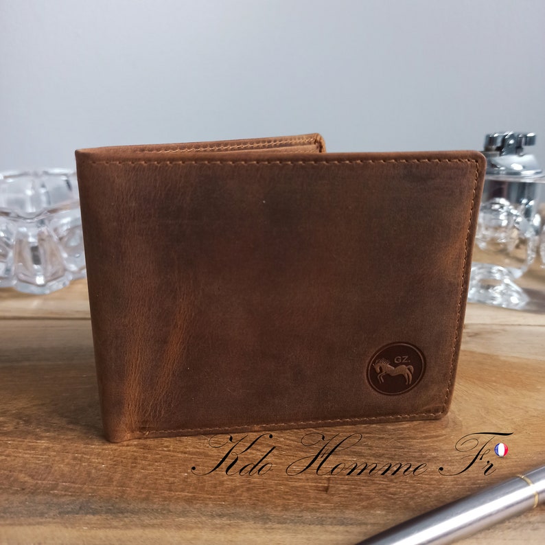 Portefeuille personnalisé cuir véritable Portefeuille pour homme porte feuille homme personnalisable cadeau anniversaire Cadeau noël image 2