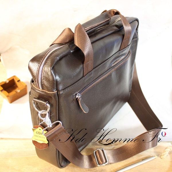 Cartable cuir véritable Marron | Sac Homme | Sac ordinateur portable cuir | Sacoche de travail Homme cuir | cadeau papa