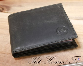 Genuine leather wallet | Men's wallet | Initial text wallet | Leather goods in France | Gift for men