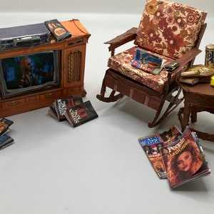 Vintage 70s Style TV, Chair, and Movie Night for 1:12 Dollhouse