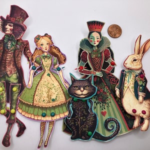 Folky Magical Alice in Wonderland DIY Articulated Paper Dolls for Gothic Dollhouse 1:12 Scale