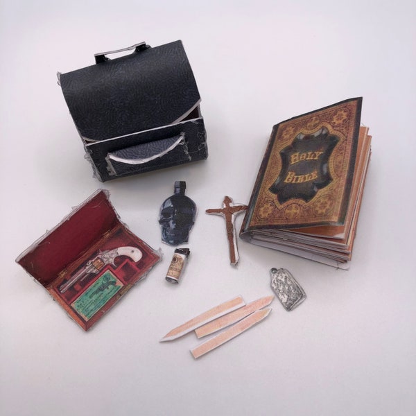 Printable Dollhouse Monster Hunter Kit, Essential Vampire Supplies, Holy Bible with Hidden Compartment, 1:12 Scale