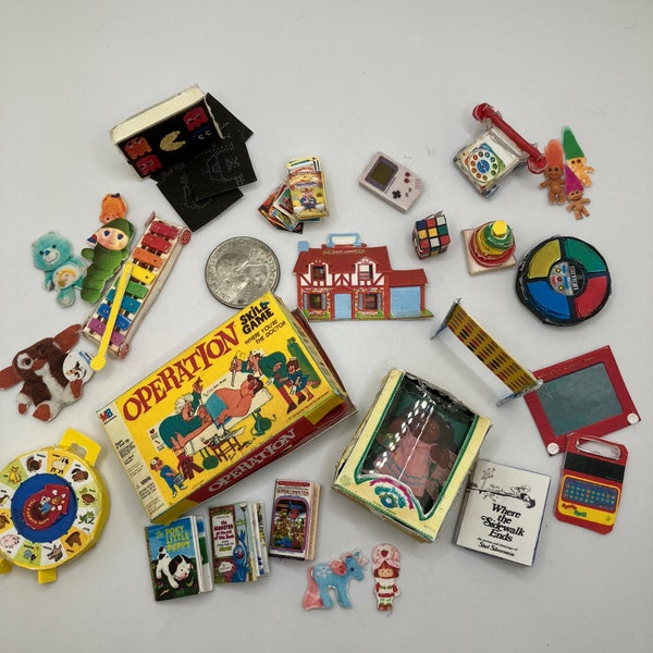 Brinquedos vintage para casa de bonecas em escala 1:12, faça você mesmo, recorte e monte.