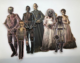 1:12 Scale Vintage Zombie Wedding Party Articulated Paper Art Dolls for Haunted Dollhouse, DIGITAL DOWNLOAD