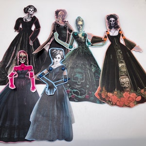 1:12 Scale Articulated Paper Art Dolls the Bone Girls Six Gothic Dolls in Beautiful Gowns