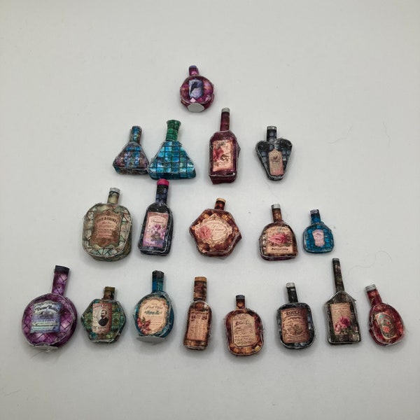 DIY 1:12 Scale Witch's Dollhouse Apothecary Potion Bottles set of 18