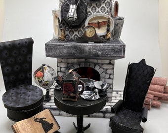 1:12 Scale Gothic Dollhouse Haunted Parlor Cozy Spooky Fireplace for Halloween Dollhouse