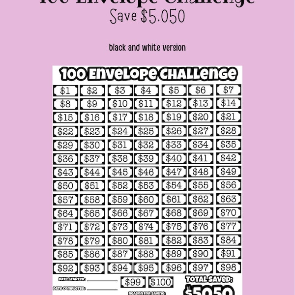 Money Saving Challenge | 100 Envelope Challenge | Digital Download | Printable Tracker | Savings Goal | Tracker