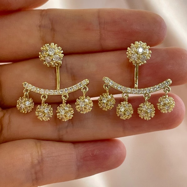 18K gold exquisite mini ball stud earrings,Shiny little bits of diamond,Gift for her.