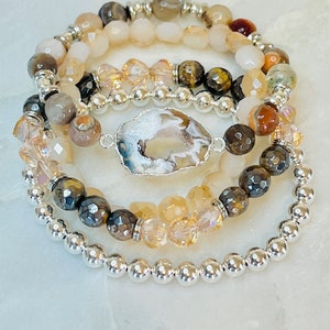 Authentic Druzy Jasper Beaded Bracelet Stack For Women, Stacking Bracelet Set, Matching Bead Bracelets