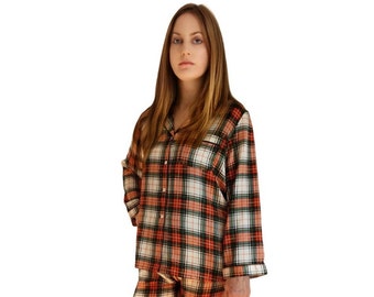 Women's Silk Pyjamas|White, Red and Navy Tartans|Valentines Gift