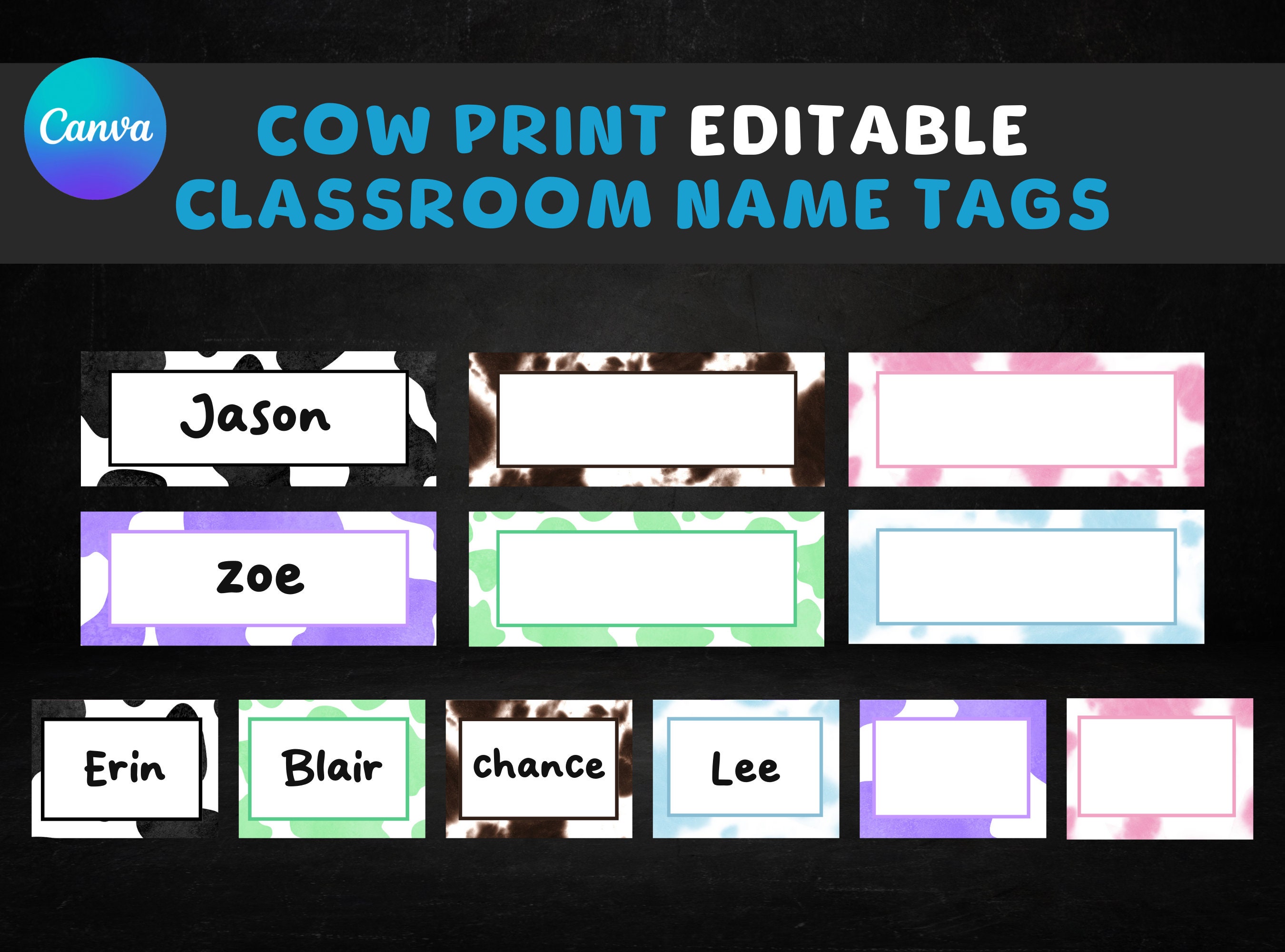 Editable Cow Print Name Tags Student Desk or Office Images - Etsy UK