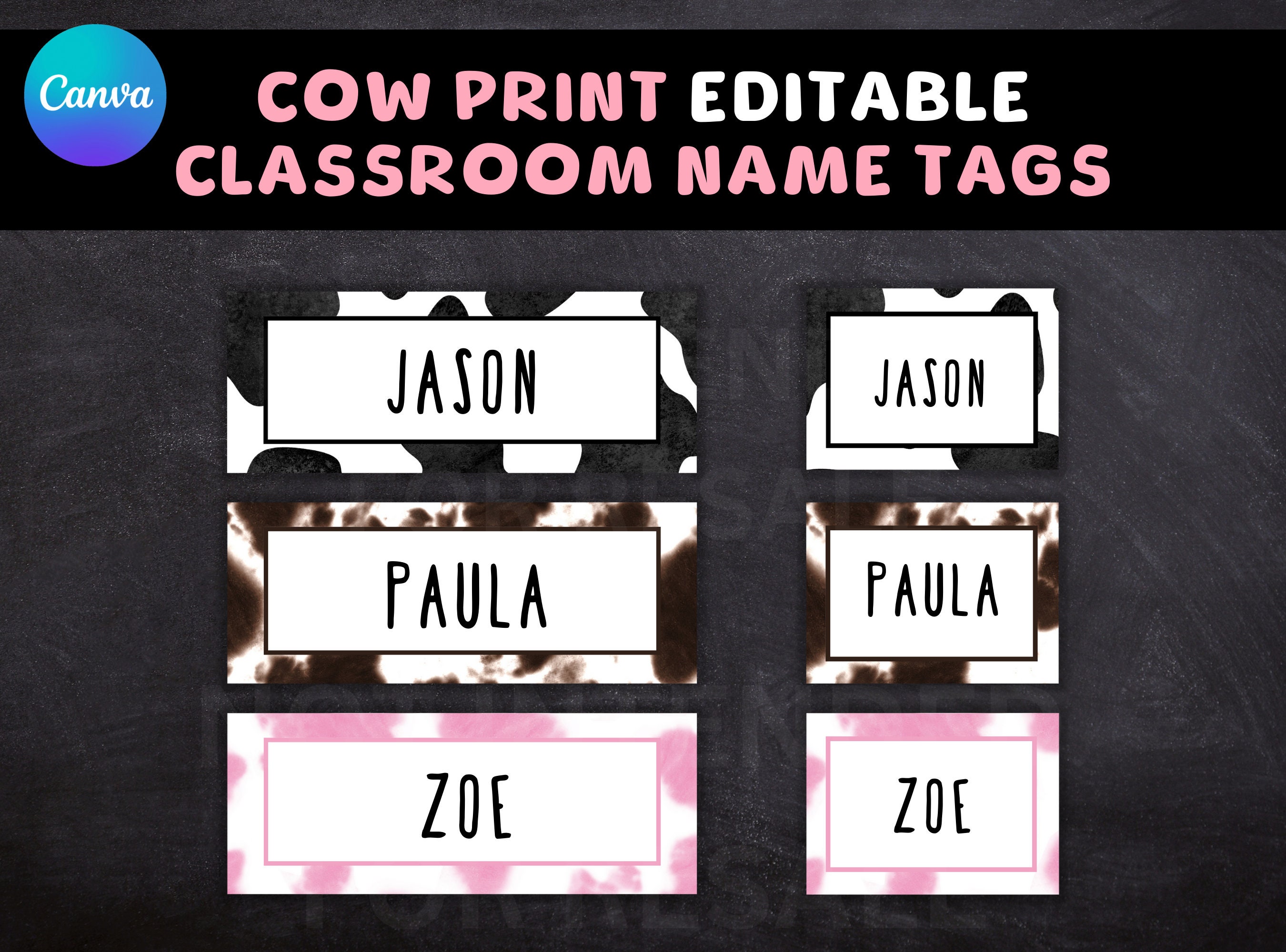 Editable Cow Print Name Tags Student Desk or Office Images - Etsy Hong Kong