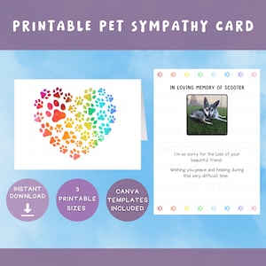Biglietto commemorativo stampabile per animali domestici: download digitale e modelli Canva - Ricordo di animali domestici, Dolore per animali domestici, In memoria di, Condoglianze per animali domestici