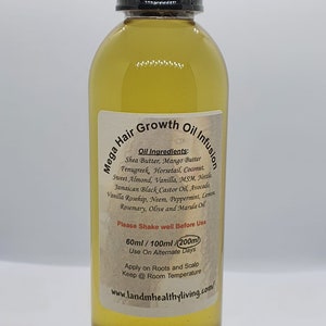 Aceite para el cabello Mega con infusión de fenogreco, aceite de oliva, cola de caballo, coco, almendras dulces, vainilla, aceite de ricino negro de Jamaica, etc.