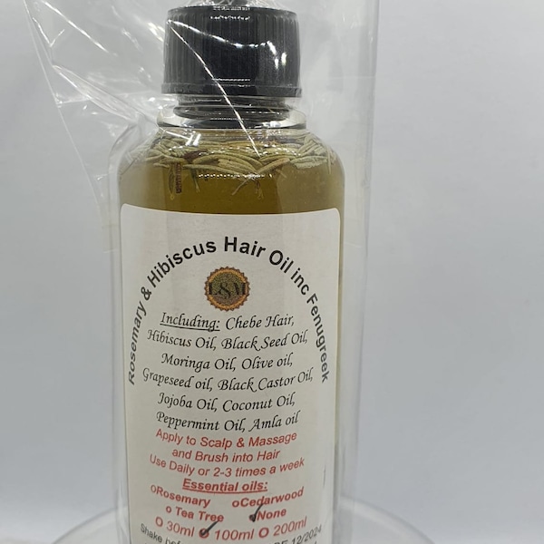 Rosemary & Hibiscus Hair Oil inc Fenugreek, Chebe Hair Oil, Hibiscus Oil, Black Seed Oil, Moringa Oil and Amla oil