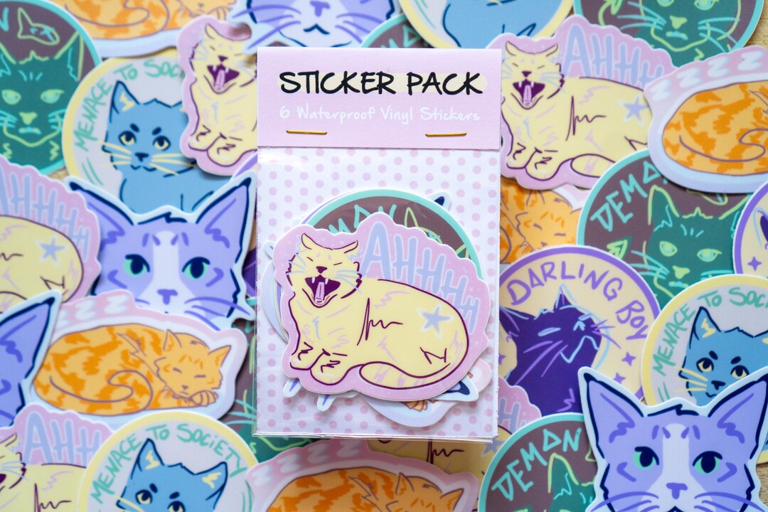 Cute and Silly Cat Sticker Pack 6-2.5" Waterproof Vinyl - Etsy