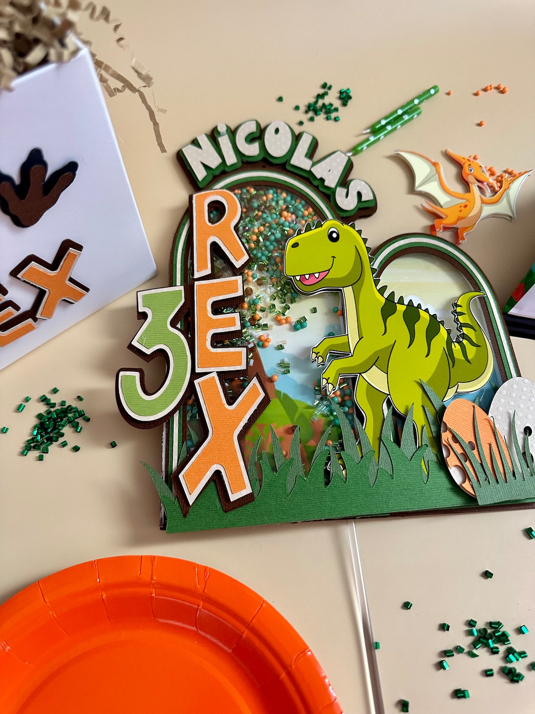 3 Rex Cake Topper Three Rex Shaker Cake Topper Dinosaur Party Dino ...
