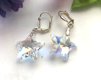 Beautiful swarovski elements star drop earrings, celestial earrings, star earrings, swarovski earrings.