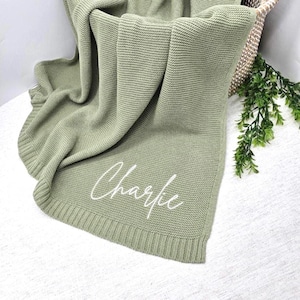 Baby Blanket,Baby git,Personalized Embroidered Name,Stroller Blanket,Newborn Baby Gift ,Soft Breathable Cotton Knit, baby shower Gift,