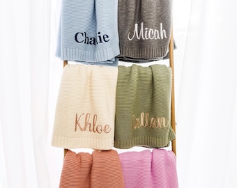 Baby Blanket,Personalized Embroidered Name,Stroller Blanket,Newborn Baby Gift ,Soft Breathable Cotton Knit, baby shower Gift,